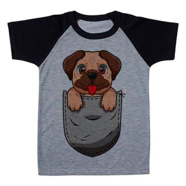 Imagem de Camiseta Raglan Infantil Cinza Cachorro Marrom No Bolso Cinza (BR, Numérico, 10, Regular, Polialgodão)