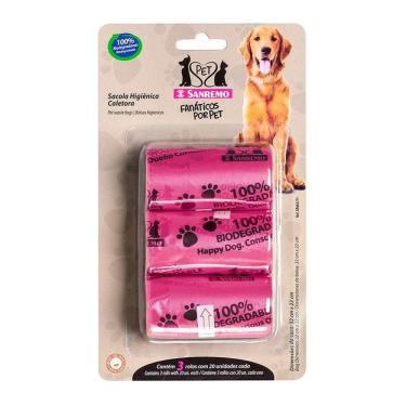 Imagem de Conjunto De Sacolas Higiênicas Coletoras Pet Rosas 4l - Sanremo