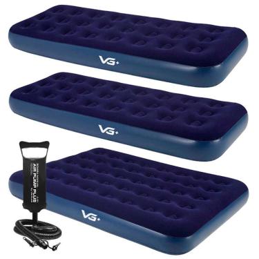 Imagem de Kit 2 Colchões Infláveis Solteiro + 1 Colchão Casal Flocked Comfort com Bomba Manual Vg...