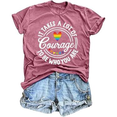 Imagem de Pride Shirts for Women Courage Rainbow Shirt Heart Graphic Tee LGBT Gay Pride Camisetas de manga curta, rosa, G