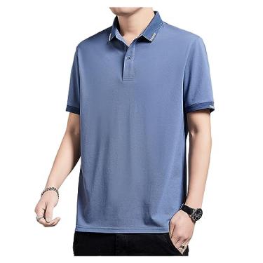 Imagem de Camisa polo masculina de seda gelo de lapela sólida com botão para treino camiseta atlética secagem rápida curta, Cor 4, G