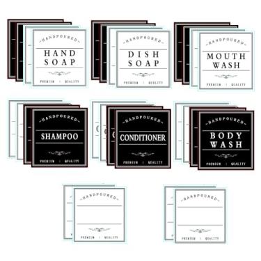 Imagem de Amzlabel Etiquetas impermeáveis para garrafas de chuveiro, xampu e condicionador de sabonete para as mãos, etiqueta de dispensador de enxaguante bucal para banheiro, etiquetas autoadesivas de PVC