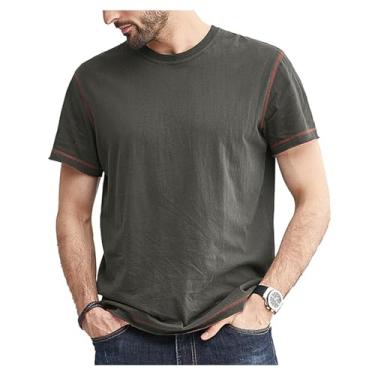 Imagem de Camisetas masculinas de manga curta pulôver com cores contrastantes camisetas de lazer gola redonda para esportes ao ar livre, Cinza, M