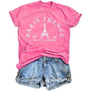 Imagem de Camiseta feminina Paris França Torre Eiffel Camiseta Viagem na França Camisetas de férias Paris Tops, Rosa 2, P