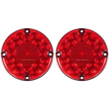 Imagem de All Star Truck Parts Luzes traseiras de LED redondas de 2 x 17 cm, vermelho, 17 LEDs, lente reflexa, submersível, caminhão, trailer, ônibus, trailer, UTV, motorhome, parada traseira, luzes de freio