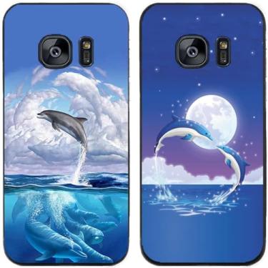 Imagem de 2 peças de capa de telefone traseira de silicone em gel TPU impresso golfinhos para Samsung Galaxy todas as séries (Galaxy S7 Edge)