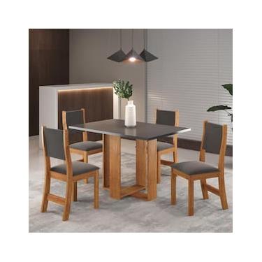 Imagem de Mesa de Jantar Retangular Viero Caiena com 4 Cadeiras Estofadas e Revestidas em Veludo