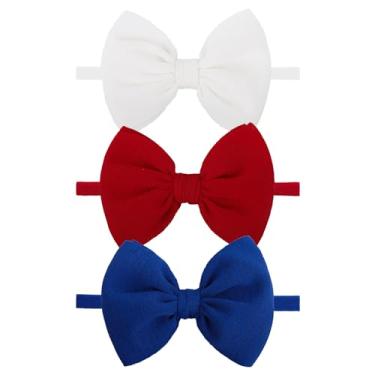Imagem de Lanmerry Faixa de cabeça para bebês, acessórios para meninas recém-nascidas, vermelho, branco e azul, acessórios infantis de nylon, faixas de cabelo para crianças