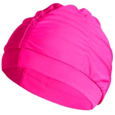 Imagem de 1 touca de natação de tecido vermelho rosa para mulheres, touca de banho elástica não impermeável de tecido durável para cabelos longos