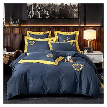 Imagem de Jogo de cama king size 100% algodão capas de edredom cama casal capa de colcha 220 × 240 cm azul rosa roxo cinza – macio 100% (azul King)