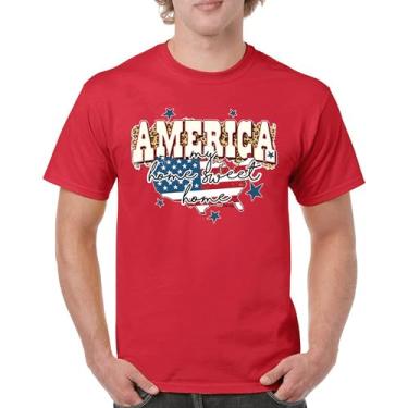 Imagem de Camiseta masculina America My Home Sweet Home 4th of July Stars and Stripes Pride American Dream Patriotic USA Flag, Vermelho, G