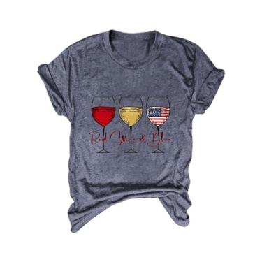 Imagem de Camiseta feminina com bandeira da América 4 de julho, roupa do Memorial Day, camisetas vermelhas e azuis, Cinza escuro, XXG