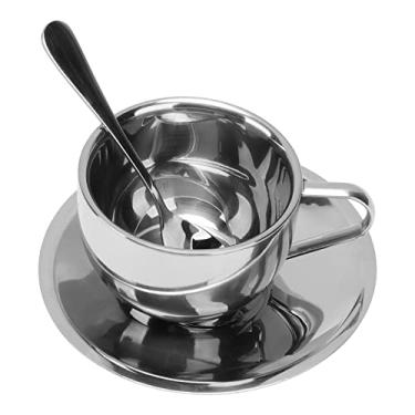 Imagem de plplaaoo Conjunto de xícara de chá, conjunto de caneca de café, xícara de chá com colher, xícara de café com pires, conjunto de xícaras de café isoladas de 180 ml de aço inoxidável 304 canecas de