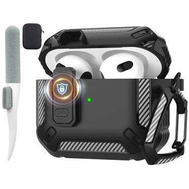 Imagem de Maxjoy Capa para AirPods 3ª geração, capa para AirPods 3 com trava AirPod3 Generation, capa protetora à prova de choque com chaveiro compatível com Apple AirPod 3ª geração 2021, preta
