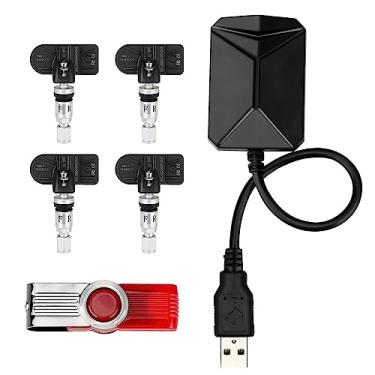 Imagem de Sensores tpms automotivos, sistema de monitoramento de pressão dos pneus, transmissão sem fio, adaptador usb, compatível com android, navegação player, monitor de alarme(Internal Sensors)