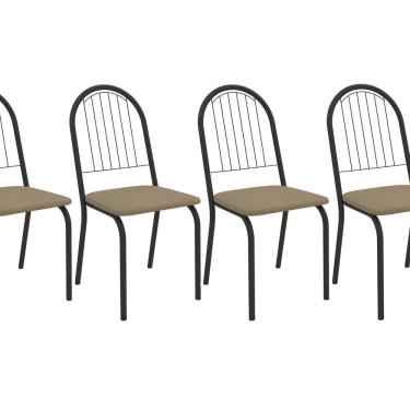 Imagem de Kit 4 Cadeiras de Metal  Noruega Clássico Preto Fosco/Bege