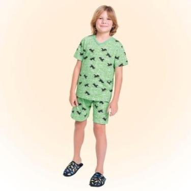 Imagem de Pijama Infatil Menino Verão Dinossauro Brilha No Escuro Tam 4 a 10  - Fakini-Feminino