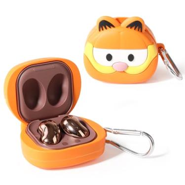 Imagem de Capa para Samsung Galaxy Buds2 Pro (2022)/Galaxy Buds 2 (2021)/Galaxy Buds Pro (2021)/Galaxy Buds Live (2020), capa de silicone com desenho XMBYGY com chaveiro para fones de ouvido (GarfCat)