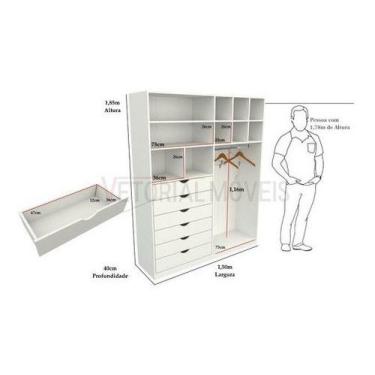 Imagem de Armário Arara Gaveta Samara M6 Closet Loja Roupas Mdp - VETORIAL MÓVEI