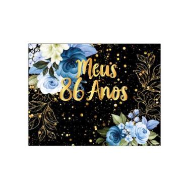 Imagem de Painel de Festa Horizontal 1,55 X 1,20 - Meus 86 Anos Floral Azul Efei