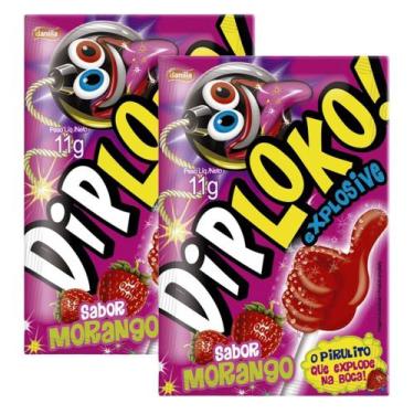 Imagem de Kit 2 Pirulito Dip Loko Explosive Sabor Morango 11g - DipLoko