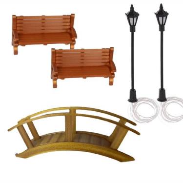 Imagem de Kit Miniaturas 2 Banco/2 Poste/1 Ponte - Maquetes E Terrário - Mad Mak