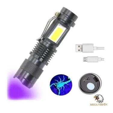 Imagem de Lanterna Ultra violeta Usb Led Potente Luz Negra Uv Nota Falsa E Escor