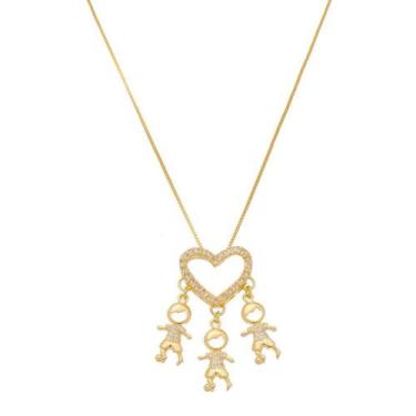 Imagem de Colar Com Pingente Três Meninos Banho De Ouro - Jhulias Joias E Semi J