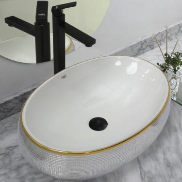 Imagem de Kit Cuba Pia Louça Cerâmica Banheiro C/Torn E Vál Preto 96 - Smart Nor