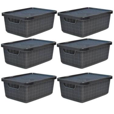 Imagem de Kit 6 Caixas Organizadoras Preta 6 Litros Jutta Com Tampa - Arqplast