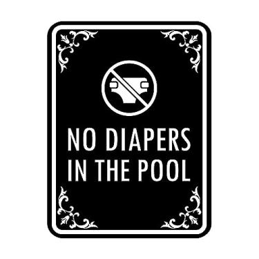 Imagem de Signs ByLITA Retrato redondo sem fraldas na porta da piscina ou placa de parede plástico ABS durável | Gravação a laser | fácil instalação | Design elegante | Placa de segurança para piscina (preto) -