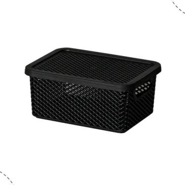 Imagem de Caixa Organizadora Cesto Multiuso 2 Litros Com Tampa Empilhável Rattan