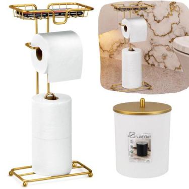 Imagem de Kit Acessórios Banheiro Dourado Com Lixeira E Papeleira Porta Papel Hi
