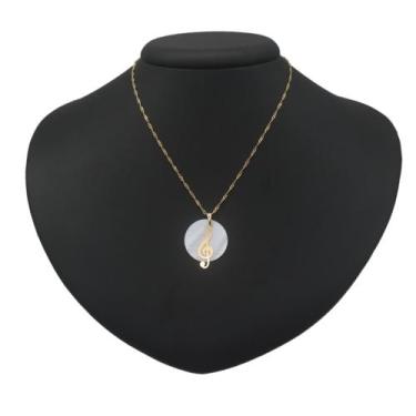 Imagem de colar corrente feminino em folheado pingente musica clave do sol folhe