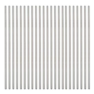 Imagem de Pacote com 200 canudo reto de metal reutilizável a granel, canudos retos de aço inoxidável reutilizáveis ultra longos de 26,66 cm para copos de 850 g e 590 ml Garrafa de água Yeti. Pode ser lavado na lava-louças (26,66 cm - prata, 200 peças - liso)
