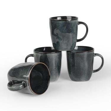 Imagem de famiware Conjunto de 4 canecas de café, conjunto de xícaras de café Ocean Square 368 g com alça para cacau, leite, chocolate quente, copos de grés para cozinha, esmalte reativo, seguro para