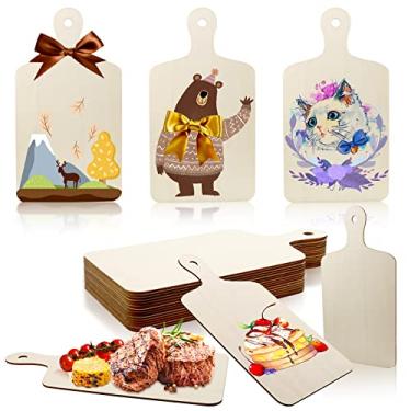 Imagem de Vmiapxo Pacote com 16 tábuas de corte de madeira inacabadas, artesanato com alça, conjunto de tábua de pão de queijo de madeira para cortar tábua de servir para artesanato faça você mesmo Natal decoração de cozinha doméstica (30 cm x 16 cm)