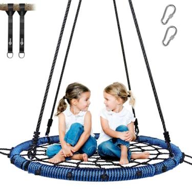 Imagem de Trekassy 750lbs 40“ Spider Web Saucer Tree Swing for Kids Adults, Outdoor Net Swing with Steel Frame and 2 Hanging Straps-Blue