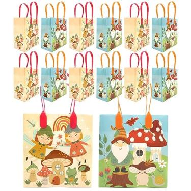 Imagem de TINYMILLS Gnomos de jardim, cogumelos da floresta, fadas, lembrancinhas, lembrancinhas, sacos de guloseimas com alças, pacote com 12