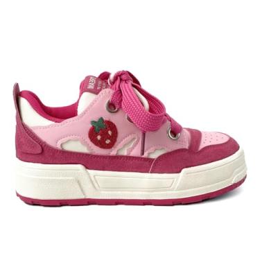 Imagem de Loizziuy Strawberry Y2K tênis de lona fofo casual cadarço confortável plataforma caminhada com zíper para mulheres e meninas, rosa, 33