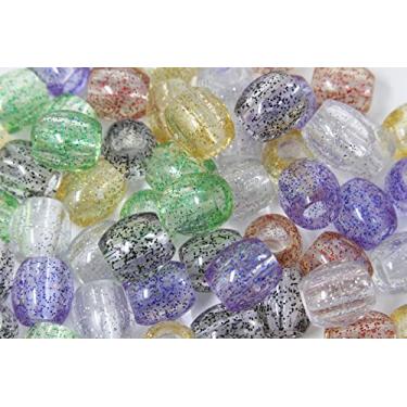 Imagem de KOKO Cerca de 60 peças 18 x 15 mm X grandes contas de pônei premium atacado, pulseira de contas legais para tranças de cabelo, artesanato infantil, tranças de plástico para meninas (mistura de purpurina) (BP-1310NEMK)