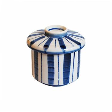 Imagem de IPPINKA Copo Chawanmushi de porcelana japonesa com tampa, Seto-mono, feito no Japão, 105 cc, listra azul Tokusa