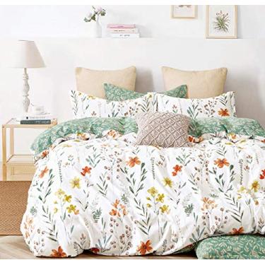 Imagem de Conjunto de capa de edredom de algodão com 600 fios da SLEEPBELLA, White&green Floral, Queen