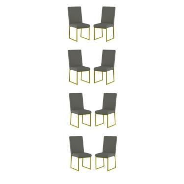 Imagem de Kit 8 Cadeiras Estofadas Base De Ferro Para Mesa De Jantar Cinza