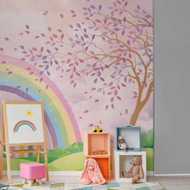 Imagem de Papel de Parede Menina Jardim Arco-íris Aquarela Painel 6m² - Quartinh