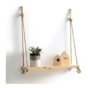 Imagem de Prateleira Decorativa Com Cordas Madeira Maciça 50cm - Loja do Pinho