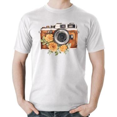 Imagem de Camiseta Algodão Máquina Fotográfica Vintage e Flores - Foca na Moda, 