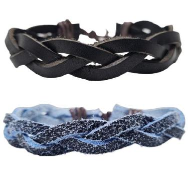 Imagem de Kit 2 Pulseira Bracelete Casual Masculina Trançado Ajustável - PENDULA