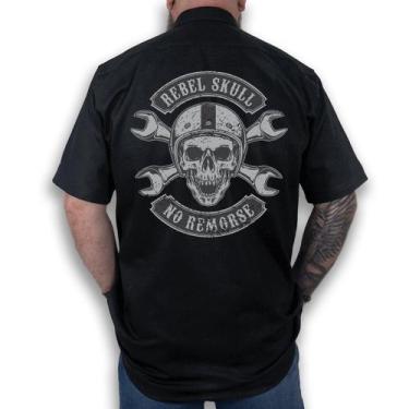 Imagem de Camisa Workshirt Preta Rebel Skull 1% MC Mecânico Old School No Remors