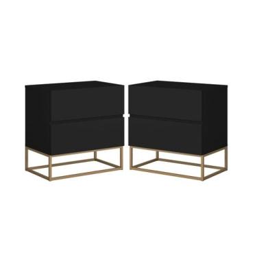 Imagem de kit 2 Mesa de Cabeceira Criados Modernos Eros 45cm 2 Gavetas Pés De Fe